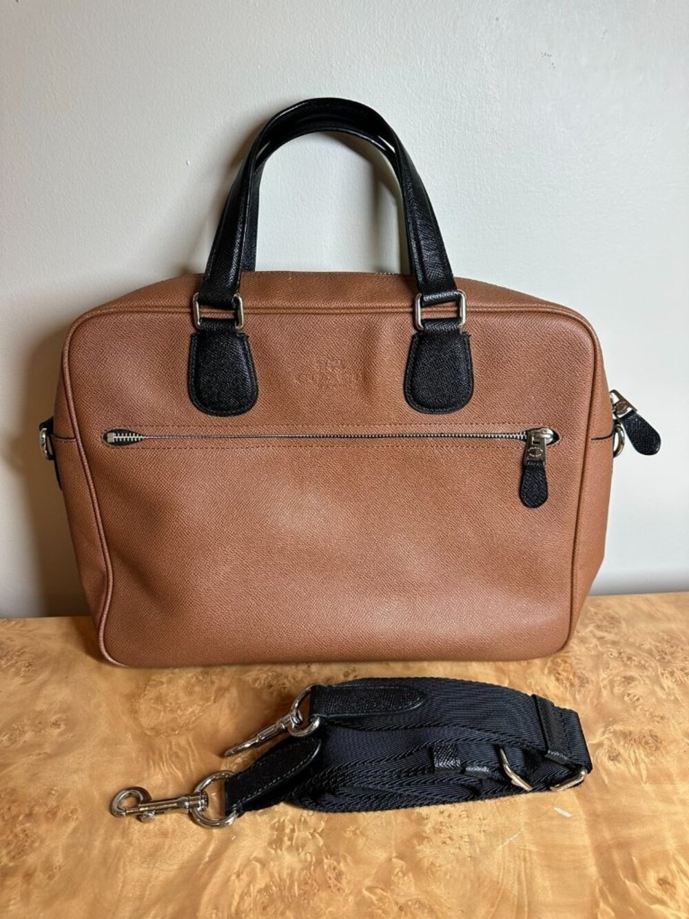 Coach Perry Business Tote Briefcase Brown Black Crossgrain Leather Laptop Bag
